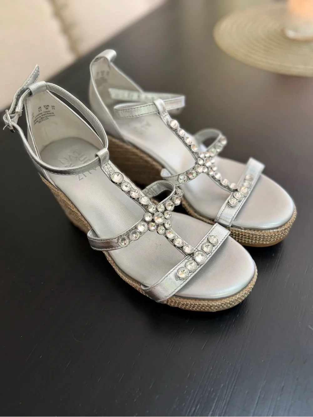 Naturalizer Silver Jeweled Espadrille Wedges